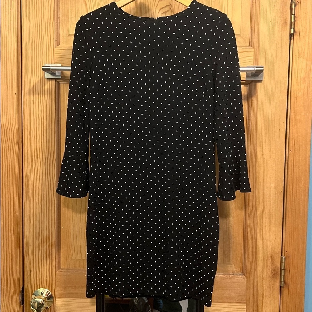 Black Polka Dot Dress with Bell Sleeve Sz XS
